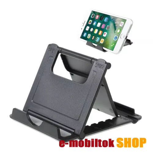 UNIVERZÁLIS asztali telefon tartó, állvány - 5 állítható szög, összecsukható - FEKETE