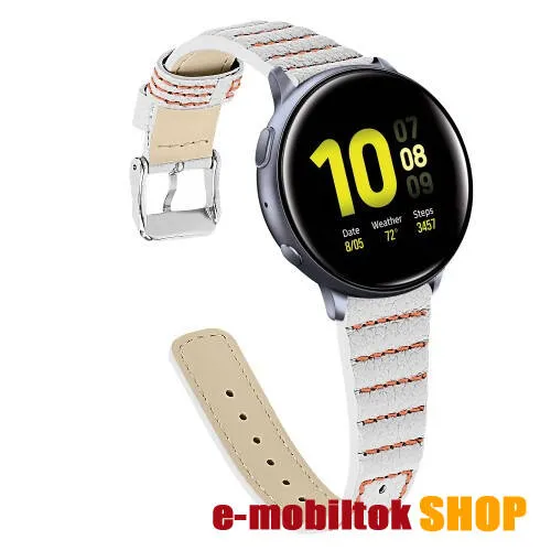 Okosóra szíj - FEHÉR - valódi bőr, 115+75mm hosszú, 22mm széles - SAMSUNG SM-R800NZ Galaxy Watch 46mm