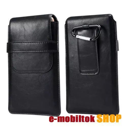 UNIVERZÁLIS álló tok - övre fűzhető / karabiner - max 160-180mm  x 100mm méretű készülékekhez - FEKETE