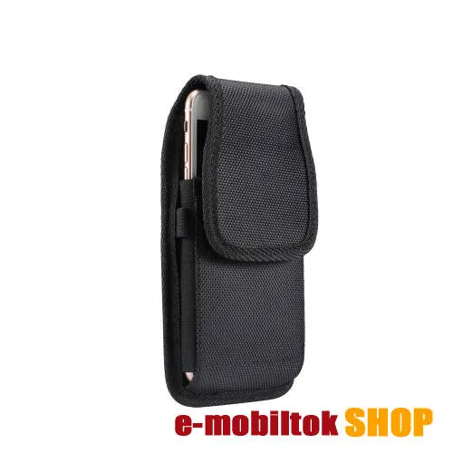 UNIVERZÁLIS álló tok - övre fűzhető / övcsipesz, tépőzáras záródás - max 166 x 83 x 18mm méretű készülékekhez - FEKETE