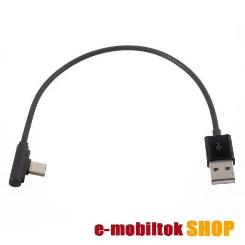 Adatátviteli kábel / USB töltő - USB Type-C, 90°-os derékszögű, 20cm hosszú, 2A, 10W - FEKETE