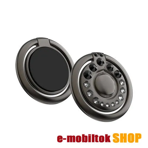 KINGXBAR fém ujjtámasz, gyűrű tartó - Biztos fogás készülékéhez Swarovski kristályokkal kirakott - FEKETE