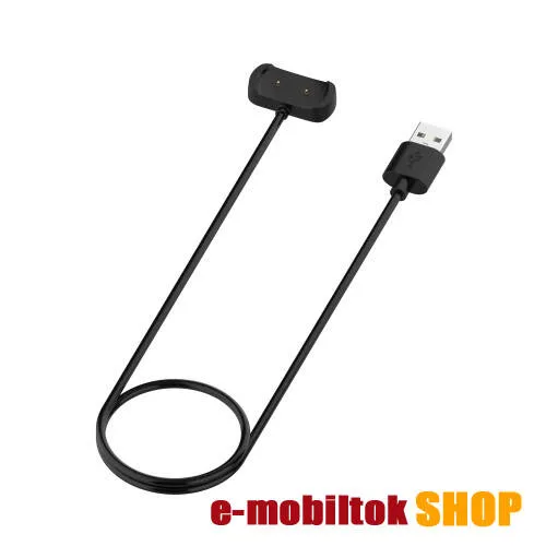 Okosóra USB töltő - FEKETE - mágneses, 1m, érintkező tüske távolság: 13mm - Xiaomi Amazfit GTR 2/ GTS 2 / GTS 2e / Amazfit BIP U / BIP U Pro / Pop / Bip 3 / Bip 3 pro / Bip 5 / T-Rex Pro