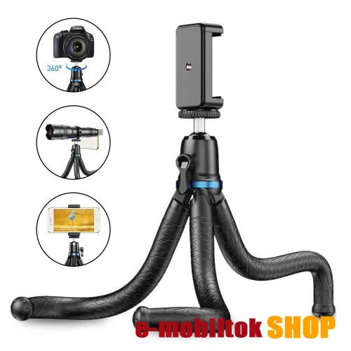 APEXEL APL-JJ10 TRIPOD állvány / selfie bot - 65-87mm-es bölcsővel, 360 fokban forgatható, flexibilis lábakkal, univerzális 1/4 