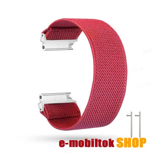Okosóra szíj - szövet, sztreccses, 145mm hosszú, 22mm széles, 160mm-től 210mm-es méretű csuklóig ajánlott - PIROS - SAMSUNG Galaxy Watch 46mm / Watch GT2 46mm / Watch GT 2e / Gear S3 Frontier / Honor MagicWatch 2 46mm