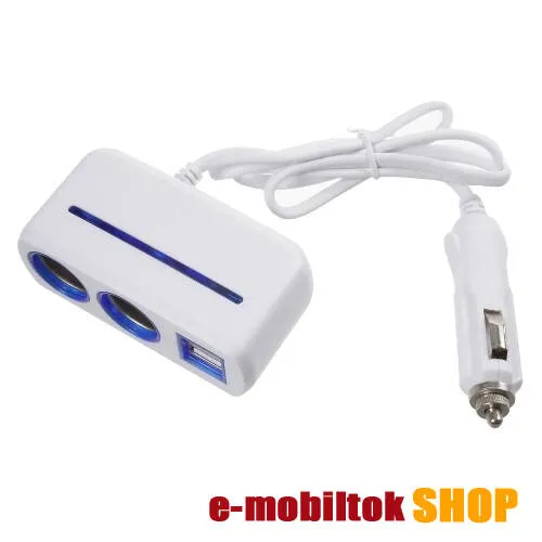 Szivargyújtó töltő / autós töltő elosztó - 2 USB port, 2 extra szivargyújtó, max 120W - FEHÉR