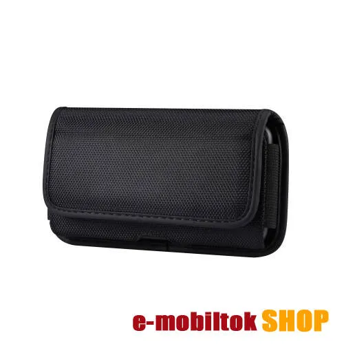 UNIVERZÁLIS fekvő tok - cseppálló oxford szövet, tépőzáras záródás, övre fűzhető és csíptethető, gumis, bankkártyatartó zseb - 170 x 85 x 18mm - FEKETE