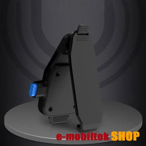 UNIVERZÁLIS övcsipesz / kitámasztó okostelefonokhoz - asztali tartó funkció, 360°-ban forgatható, vízszintes és függőlegesen is csíptethető, 2db felragasztható fémlap, tapadófelület mágneses autós tartóhoz - FEKETE