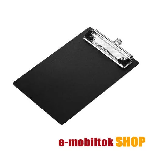 Csíptetős laptartó / íróalátét - behúzható függőhurokkal, falra akasztható, A6-os méretű, 185 x 120mm - FEKETE