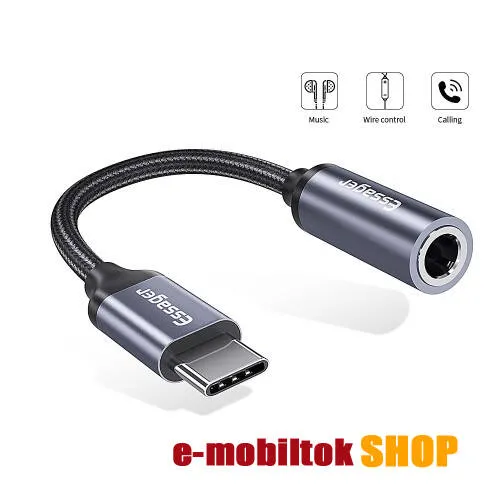ESSAGER audio adapter kábel - Type-C / 3,5mm Jack, DAC chip - FEKETE / SZÜRKE - GYÁRI