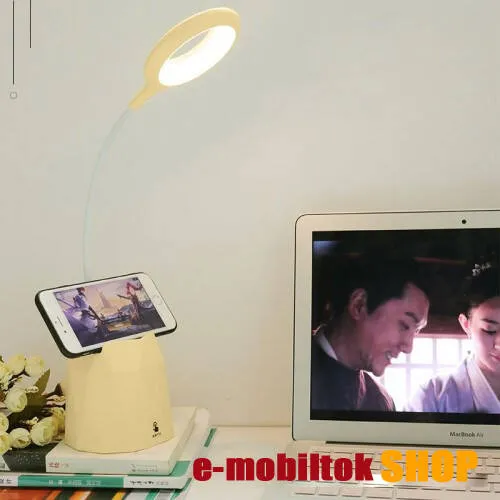 UNIVERZÁLIS asztali telefon tartó állvány - flexibilis LED selfie körfény / olvasólámpa, állítható színhőmérséklet, 4200-4600K, 2,5W, érintéssel vezérelhető, beépített 4000mAh akkumulátor, max 48 óra használati idő tolltartó - BÉZS
