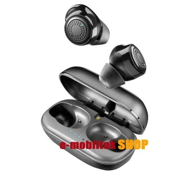 CELLULARLINE PETIT TWS SZTEREO BLUETOOTH HEADSET - v5.0, extra mini, mikrofon, aktív zajszűrő + töltőtok - FEKETE - BTPETITTWSK - GYÁRI