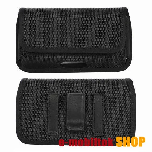 UNIVERZÁLIS fekvő tok - tépőzáras záródás, övre fűzhető és csíptethető, gumis, cseppálló oxford szövet, bankkártyatartó zseb - külső méret: 175 x 100 x 25mm, belső méret: 165 x 90 x 20mm  - FEKETE