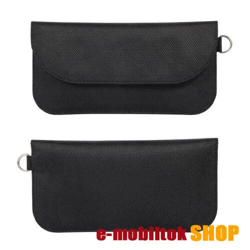 UNIVERZÁLIS Térerő blokkoló fekvő tok - PU bőr, RFID védelemmel, tépőzáras záródás, akasztható, dupla fakkos - 100 x 200mm - FEKETE