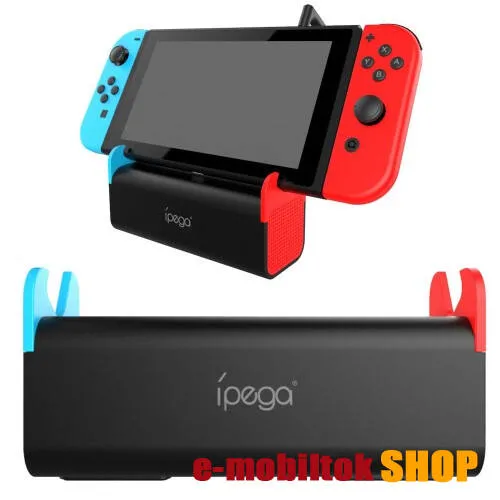 IPEGA hordozható bluetooth hangszóró / Nintendo Switch / Nintendo Lite tartó állvány - hangszóró hátulján teleszkópos tartó felborulás ellen, AUX, 12 óra használati idő, 1200mAh akkumulátor, 4Ω3W x 2, 85db, 124 x 45 x 65mm - FEKETE - PG-SW050 - GYÁRI