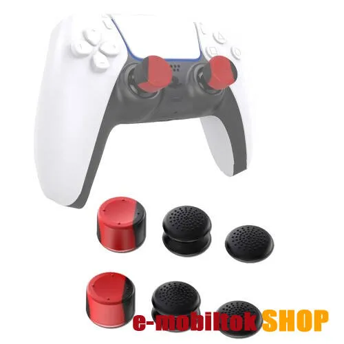 IPEGA PG-P5006 analóg kar védő szilikon kupak szett - 6db / készlet, 3 különböző magasságú, csúszásgátlós, SONY Playstation 5 (PS5) kontrollerekhez, méretek : 21x21x7mm, 21x21x15mm, 21x21x16mm - FEKETE / PIROS - GYÁRI