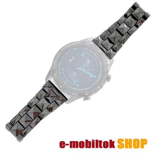 Okosóra szíj - kerámia, speciális pillangó csatos, rombusz mintás - FEKETE - 175mm hosszú, 20mm széles - SAMSUNG Galaxy Watch 42mm / Amazfit GTS / Galaxy Watch3 41mm / HUAWEI Watch GT 2 42mm / Galaxy Watch Active / Active 2