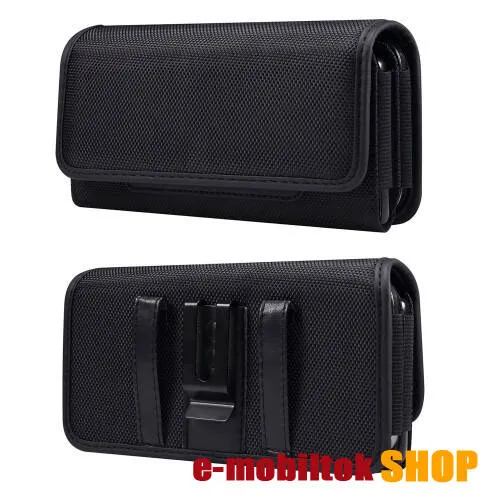 UNIVERZÁLIS fekvő tok - tépőzáras záródás, övre fűzhető, gumis, cseppálló oxford szövet, gumis, bankkártyatartó zseb, DUPLA FAKKOS! - 170 x 85 x 30mm - FEKETE