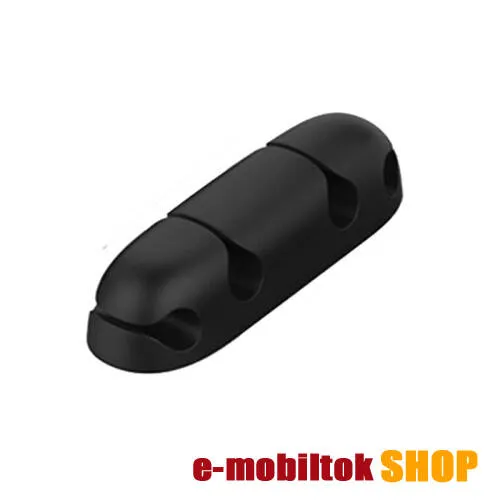 UNIVERZÁLIS kábelszervező, kötegelő, rendező - 1db, 4x kábelnek hely, öntapadós, rugalmas szilikon - FEKETE