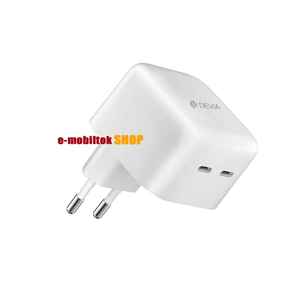 DEVIA EXTREME SPEED SERIES hálózati töltő - FEHÉR - 2 x USB Type C aljzattal, 5V/3A, 35W, GAN, PD3.0 gyorstöltés támogatás, kábel nélkül! - RLC-340 - GYÁRI