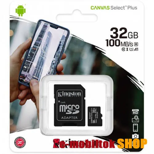 KINGSTON MEMÓRIAKÁRTYA TransFlash 32GB - SDCS2/32GBSP - microSDXC Canvas Select Plus + SD adapter - Class 10, UHS-1, A1 - GYÁRI