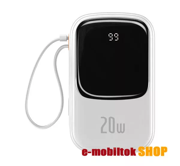 BASEUS QPOW vésztöltő, hordozható töltő - FEHÉR - 1 x USB, 1 x Type-C, 1 x lightning aljzat, lightning töltő kábel, 20000 mAh, 20W, PD3.0, QC3.0, SCP, FCP, AFC gyorstöltés támogatás, LED kijelző - PPQD060202 - GYÁRI