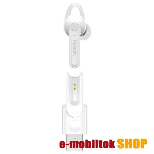BASEUS bluetooth headset - v.4.1, fülbe dugható, USB töltő, egyszerre 2 különböző telefonnal használható! - FEHÉR - GYÁRI