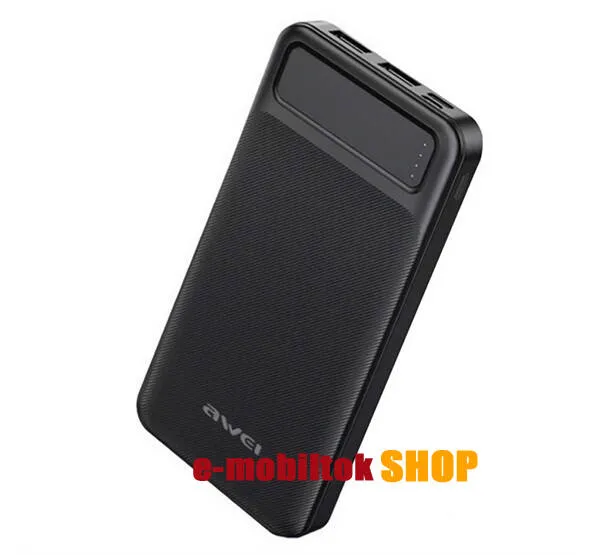 AWEI P5K hordozható vésztöltő / Powerbank - FEKETE - 2x USB + 2x Type-C aljzat, 10000mAh, 22.5W, PD gyorstöltés támogatás, LED jelző - P5K - GYÁRI