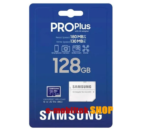 SAMSUNG microSDXC PRO Plus memóriakártya 128GB - microSDXC PRO Plus - CLASS 10, UHS-1, U3, V30, A2, R180/W130 + SD adapter - MB-MD128SA/EU - GYÁRI