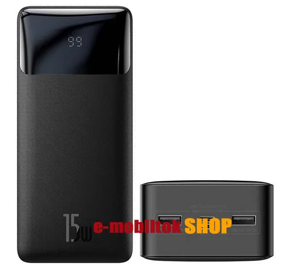 BASEUS BIPOW OE powerbank / hordozható vésztöltő - FEKETE - 2x USB, 1x microUSB és 1x Type-C aljzat, 30000mAh, 15W, PD gyorstöltés támogatás, LED kijelző - PPBD050201_OE - GYÁRI