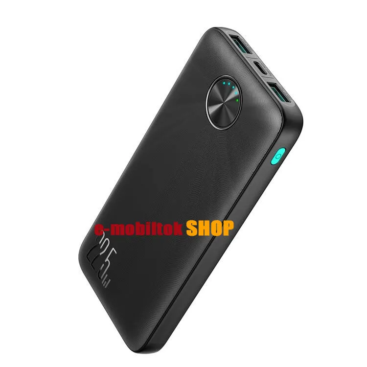 JOYROOM hordozható vésztöltő, Powerbank, 1x Type-C és 2x USB aljzat, 10000mAh akku, 22.5W, LED kijelző, PD gyorstöltés támogatás, Fekete