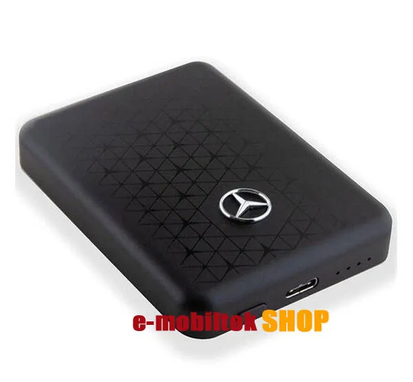 MERCEDES-BENZ hordozható vésztöltő, Powerbank, 1x Type-C aljzat, 5000mAh, 15W, MagSafe kompatibilis, Gyorstöltés támogatás, Fekete