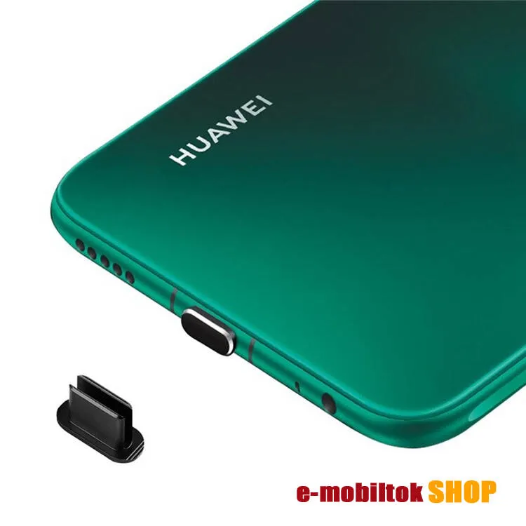 Alumínium Type-C töltőnyílás porvédő dugó, 1db, Fekete