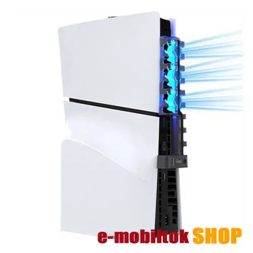 IPEGA P5S005 SONY Playstation 5 Slim (PS5 Slim) konzolhűtő, 3db hűtőventilátor, Töltésjelző LED, USB port, Állítható sebességgel, Áttetsző