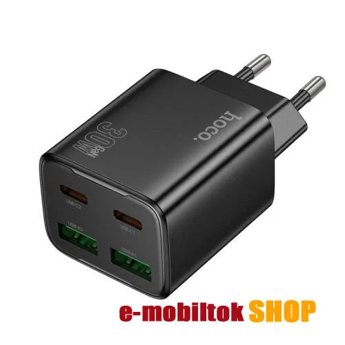 HOCO N56 FUNDADOR hálózati töltő, 2x USB és 2x Type-C aljzat, 30W, QC 3.0, PD gyorstöltés támogatás, Kábel nélkül, Fekete