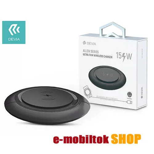 Devia Allen Series V3 Univerzális QI Wireless hálózati töltő állomás vezeték nélküli töltéshez, 15W, Fogadóegység nélkül, Fekete