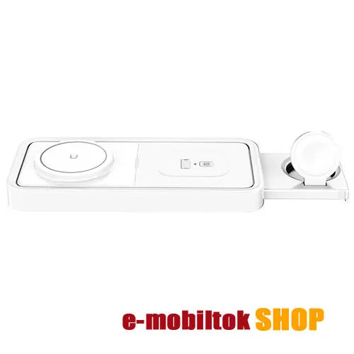 3 az 1-ben Apple Watch, Airpods és iPhone asztali tartó Qi Wireless asztali töltő funkcióval, 15W, MagSafe támogatás, Gyorstöltés támogatás, Type-C port, 210x110x50mm, Fehér