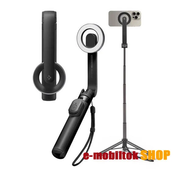 Spigen teleszkópos Magsafe mágneses selfie bot és tripod állvány, 16-74cm-ig állítható, Bluetooth kioldó, AMP07656, Fekete