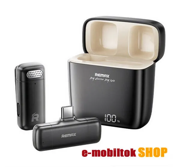 Remax bluetooth vezeték nélküli mikrofon, USB-C, LAVALIER csíptethető, Zajszűrő, Töltőtok, K13, Fekete