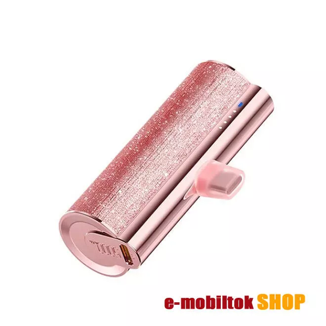 Veger Lipstick-C power bank, Vésztöltő, 1 x USB-C csatlakozó 5000mAh, PD 3.0, W0573, Rose Gold