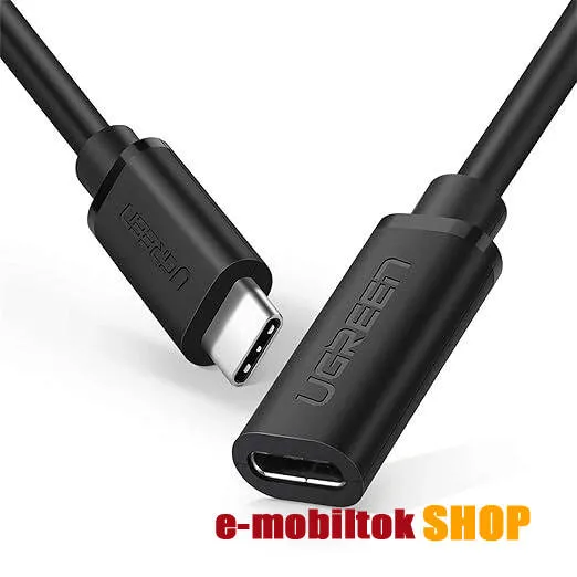 Ugreen adatátviteli és töltő kábel hosszabbító, USB-Caljzat / USB-C 3.1 Gen 2, Thunderbolt 3, 10Gbps, 5A, 100W, PD 3.0 gyorstöltés, 4K, 1m hosszú, US353, Fekete