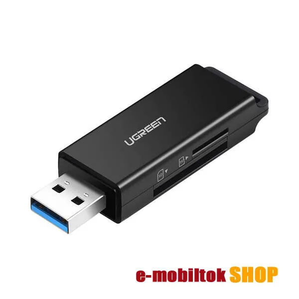 Ugreen CM104 memóriakártya olvasó, USB-A 3.0 / SD, microSD, Fekete